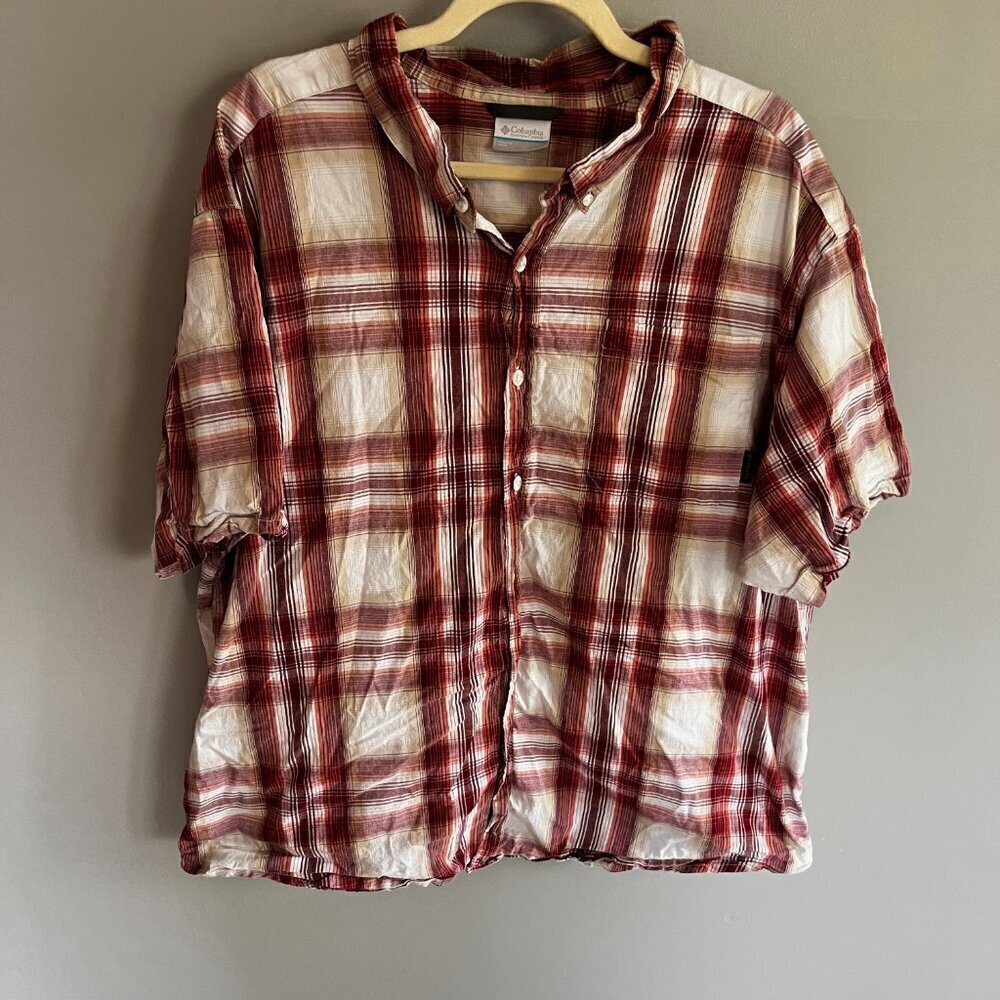 Columbia Men’s Short Sleeve White & Red Plaid Button Up Shirt Plus Size 3X